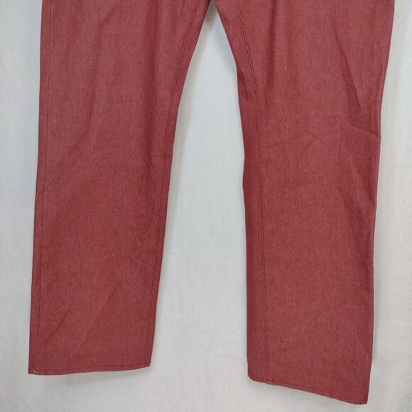 AKOO Mens Red Denim Jeans Straight Leg 36in X 33in Embroidered Pockets - Picture 3 of 14